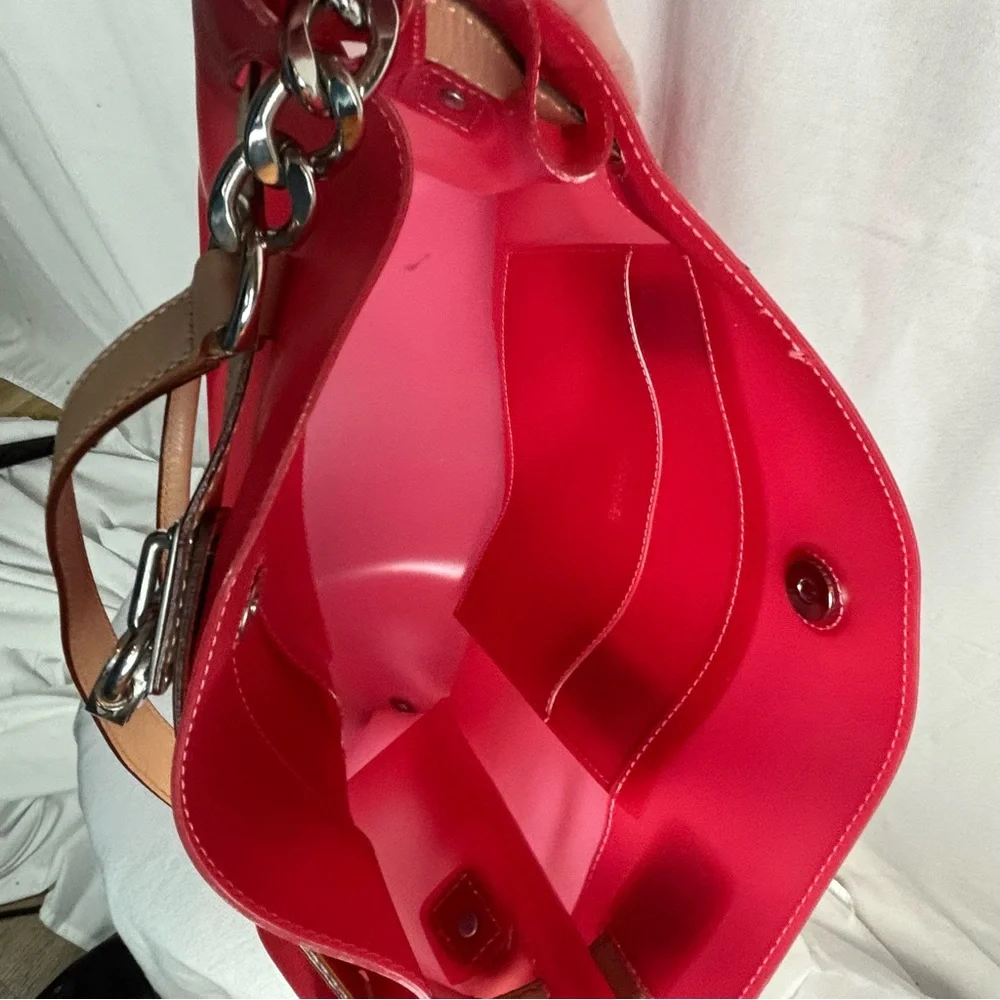 Michael Kors Candy Red PVC Tote Handbag 13” x‎ 12” - 10” Shoulder Strap